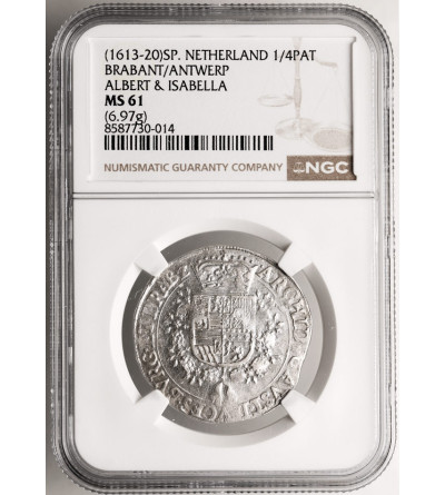Niderlandy Hiszpańskie, Brabancja (Belgia). Albert i Izabela 1598-1621. 1/4 talara (Patagona) bez daty, Antwerpia - NGC MS 61