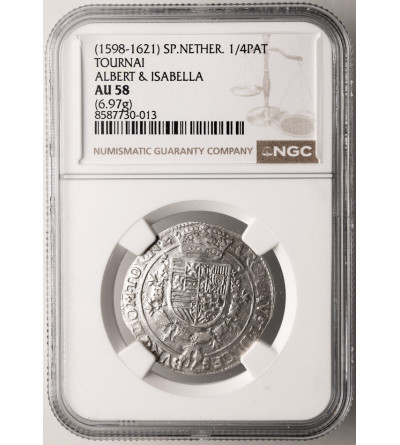 Spanish Netherlands. Albert and Isabelle, 1598-1621. 1/4 Thaler / Patagon ND, Tornai / Doornik Mint - NGC AU 58