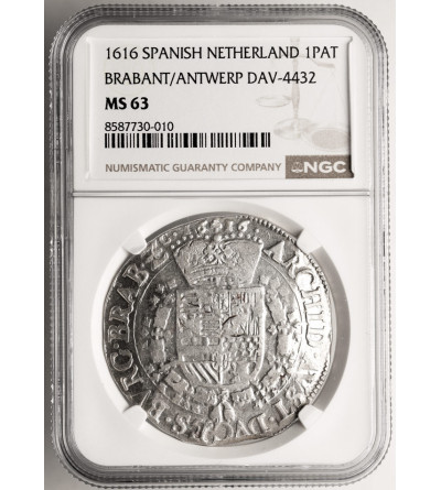 Spanish Netherlands, Brabant (Belgie). Albert and Isabelle 1598-1621. Thaler (Patagon) 1616, Antwerp mint - NGC MS 63