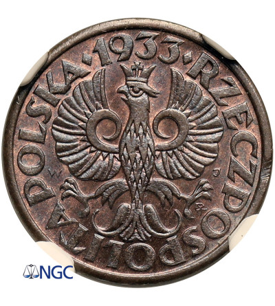 Poland. 1 Grosz 1933, Warsaw Mint - NGC MS 64 BN