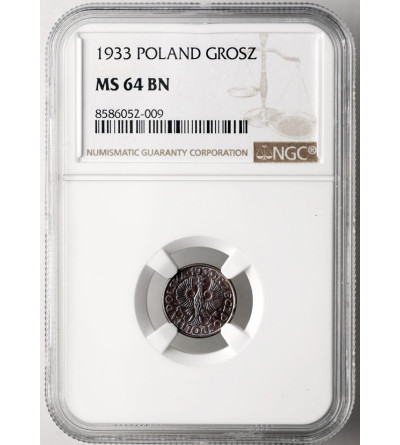 Poland. 1 Grosz 1933, Warsaw Mint - NGC MS 64 BN