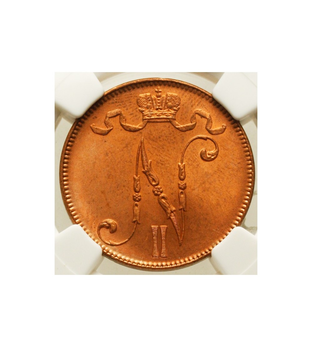Finlandia 5 pennia 1917 Mikołaj II - NGC MS 65 RD Finlandia 5 pennia 1917 Mikołaj II - NGC MS 65 RD