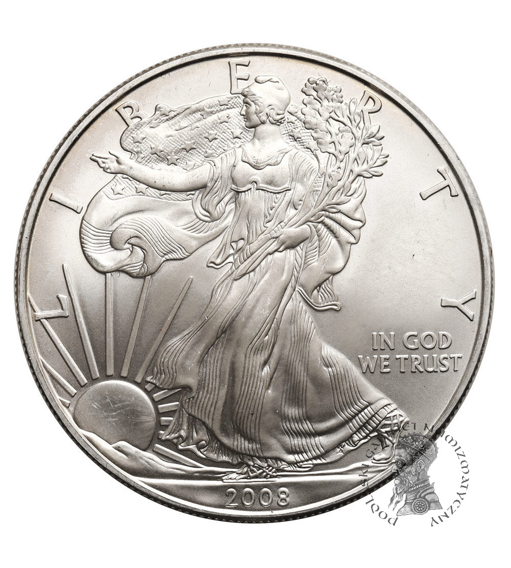 USA. 1 Silver Dollar 2008, American Eagle, Liberty walking - 1 Oz .999