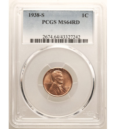USA. Lincoln Cent 1938 S, San Francisco - PCGS MS 64 RD