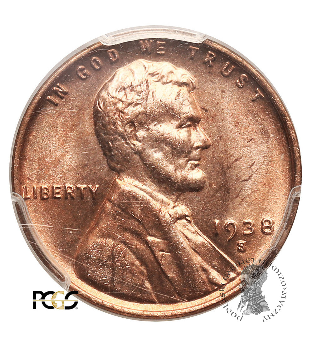 USA. Lincoln Cent 1938 S, San Francisco - PCGS MS 64 RD