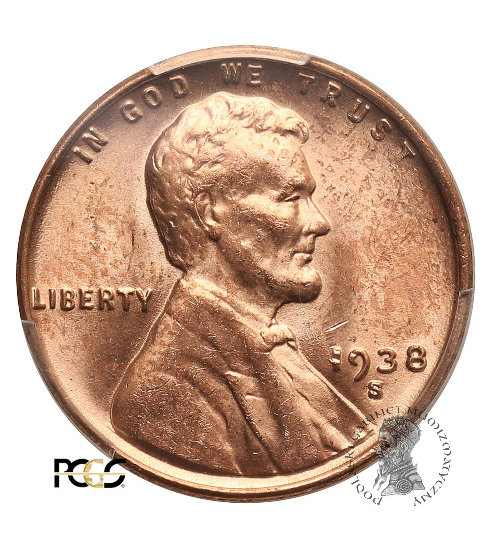 USA. Lincoln Cent 1938 S, San Francisco - PCGS MS 64 RD