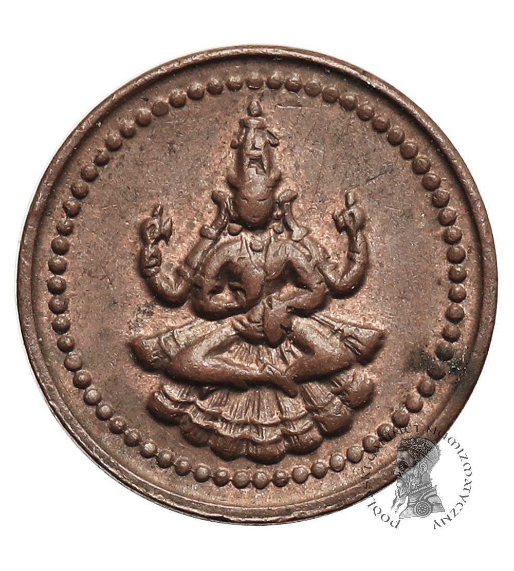 Indie - Pudukkottai. 1 Amman Cash, bez daty (1886-1947 AD), Bogini Brihadhambaal, mennica Kalkuta,