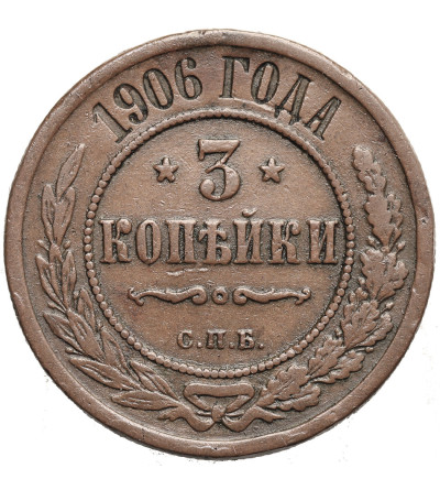 Rosja,  Mikołaj II 1894-1917. 3 kopiejki 1906 CПБ, St. Petersburg