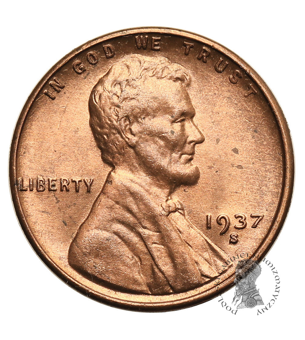 USA. Lincoln Cent 1937 S, San Francisco, "Wheat Ears Reverse"