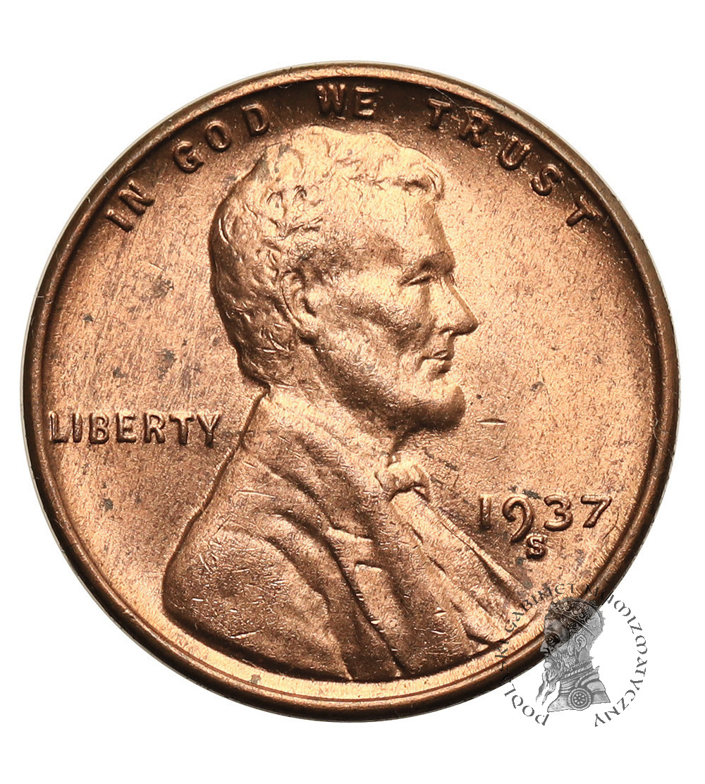USA. Lincoln Cent 1937 S, San Francisco, "Wheat Ears Reverse"
