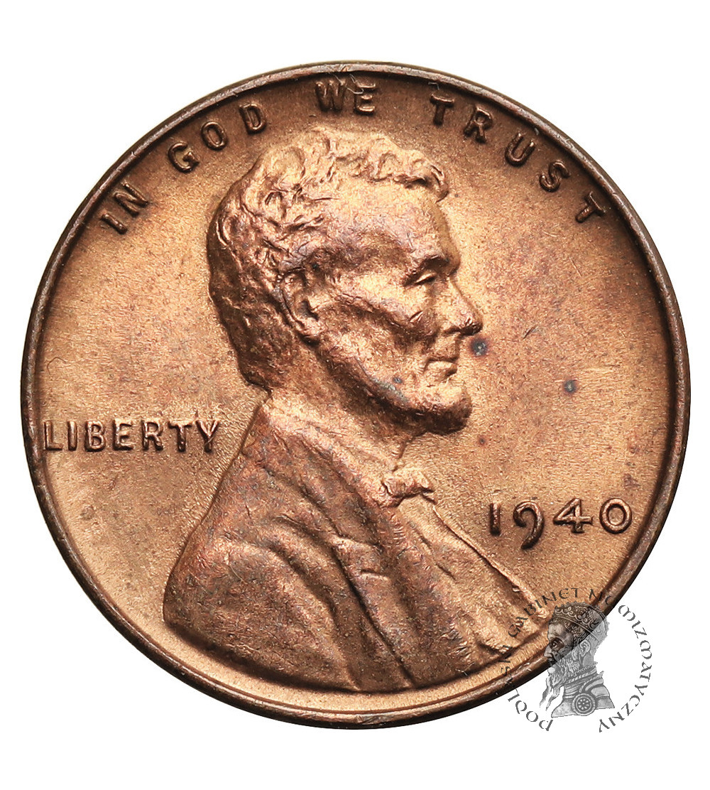 USA. Lincoln Cent 1940, Filadelfia, "Wheat Ears Reverse"