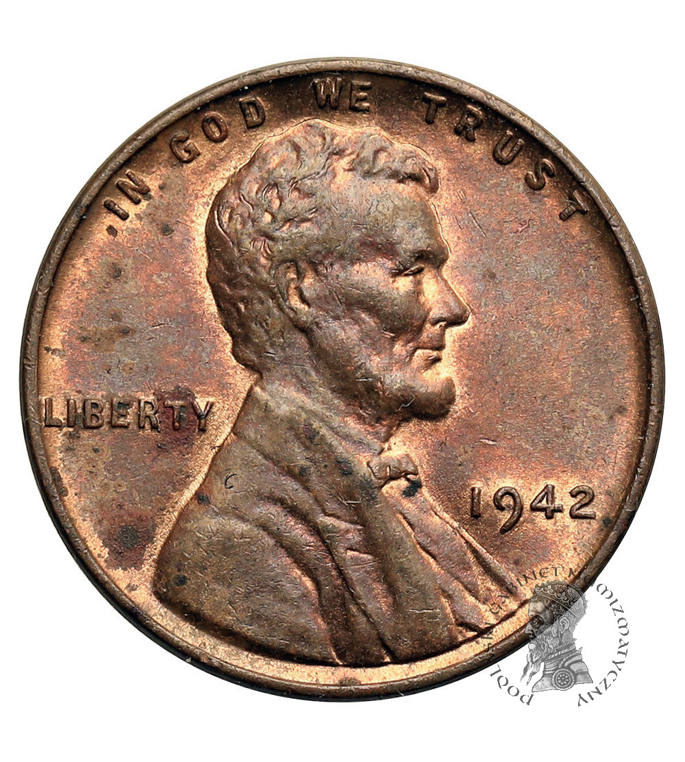 USA. Lincoln Cent 1942, Filadelfia, "Wheat Ears Reverse"