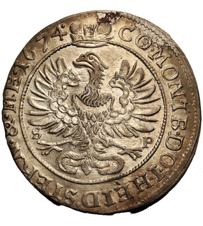 Śląsk. Księstwo Ziębicko-Oleśnickie, linia Wirtemberska. Sylwiusz Fryderyk. 6 krajcarów 1674 S-P, Oleśnica