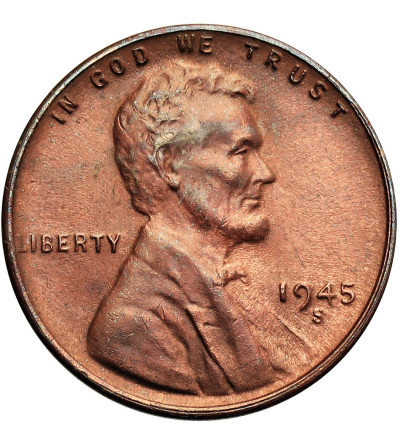 USA. Lincoln Cent 1945 S, San Francisco, "Wheat Ears Reverse"