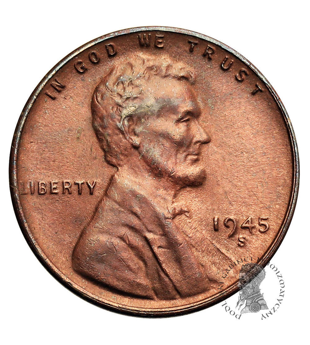 USA. Lincoln Cent 1945 S, San Francisco, "Wheat Ears Reverse"