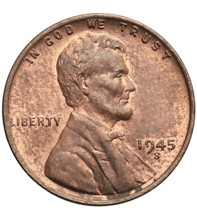 USA. Lincoln Cent 1945 S, San Francisco, "Wheat Ears Reverse"