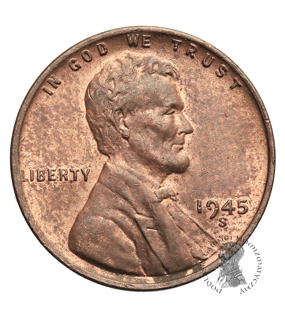 USA. Lincoln Cent 1945 S, San Francisco, "Wheat Ears Reverse"