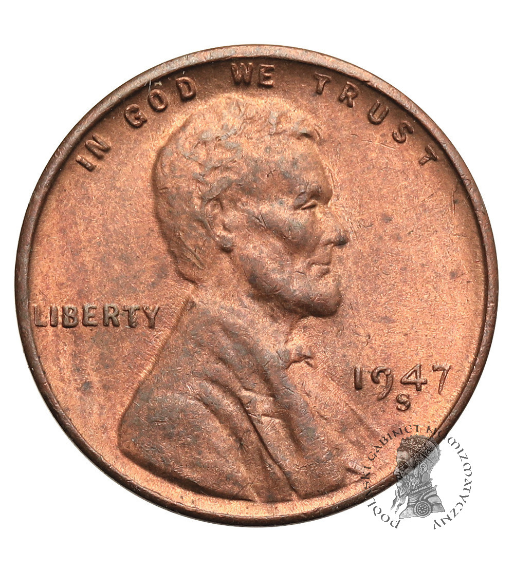 USA. Lincoln Cent 1947 S, San Francisco, "Wheat Ears Reverse"