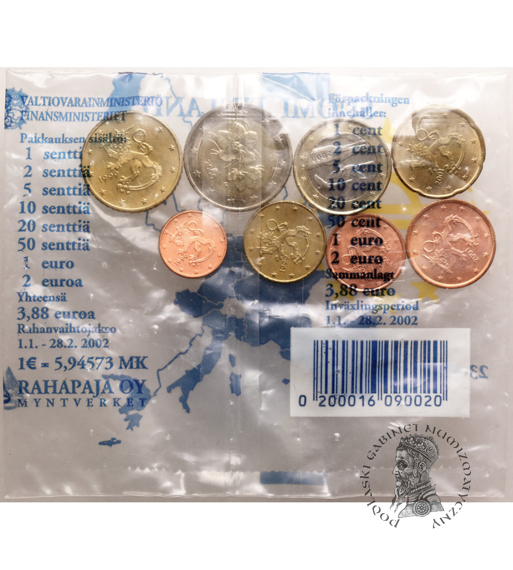 Finland. Official Euro 1999-2001 Starter Set, First Euro Coins - set of 8