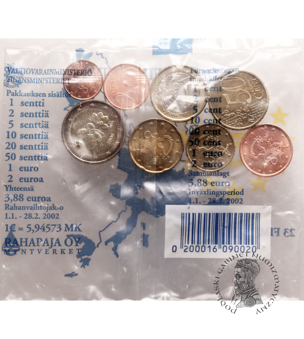 Finlandia. Oficjalny Zestaw Startowy Euro 1999-2001, Pierwsze Monety Euro - zestaw 8 sztuk