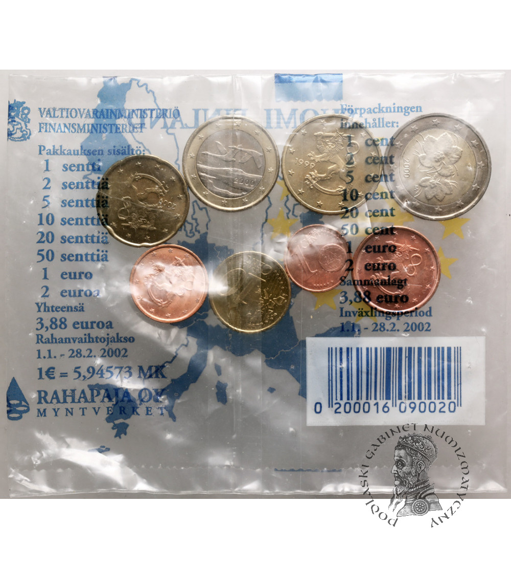 Finlandia. Oficjalny Zestaw Startowy Euro 1999-2001, Pierwsze Monety Euro - zestaw 8 sztuk