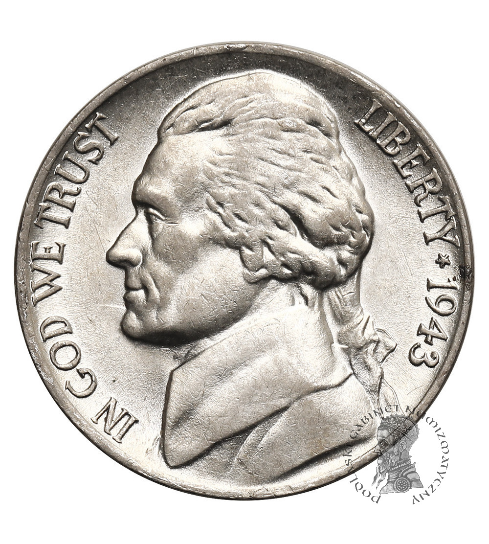 USA. 5 centów 1943 P, "Jefferson Wartime Nickel", Filadelfia
