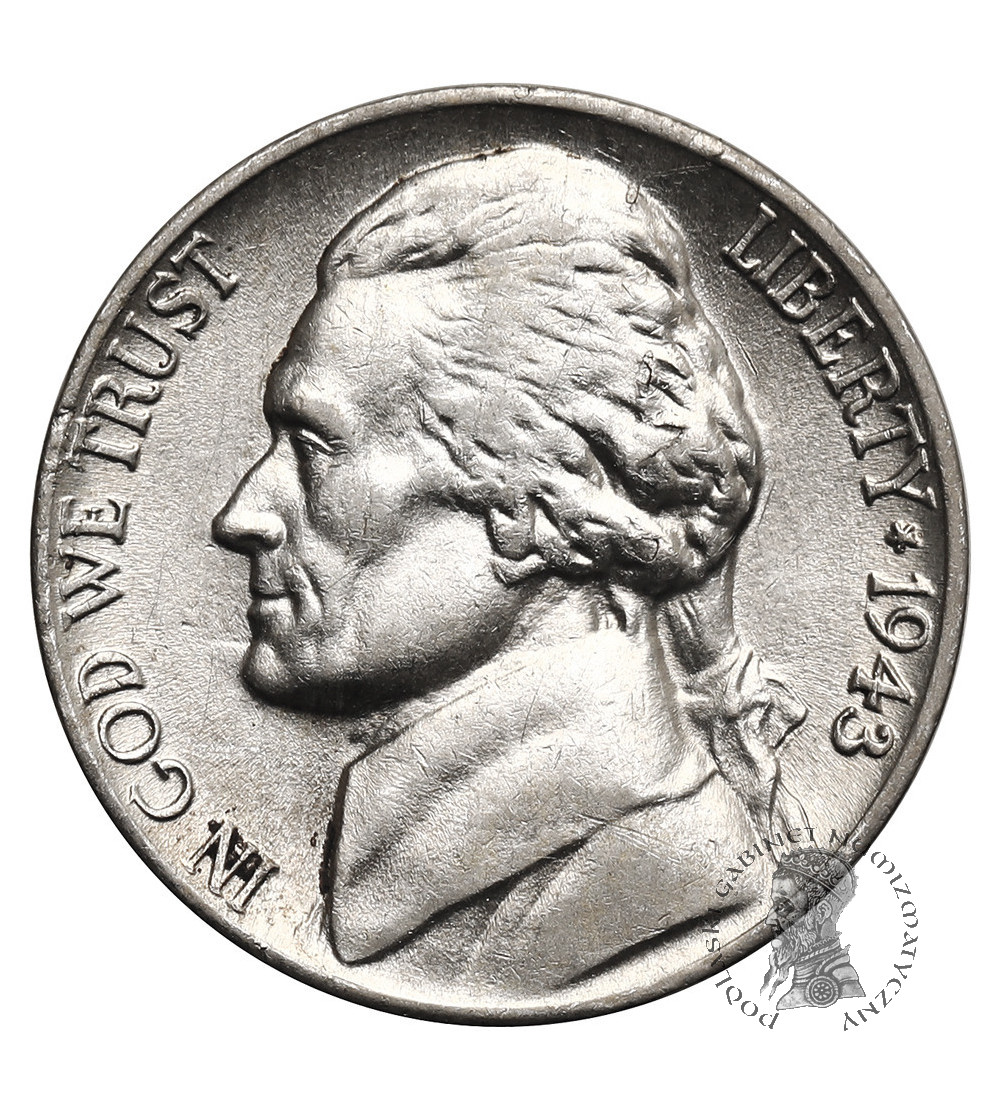 USA. 5 Cents 1943 P, “Jefferson Wartime Nickel”, Philadelphia