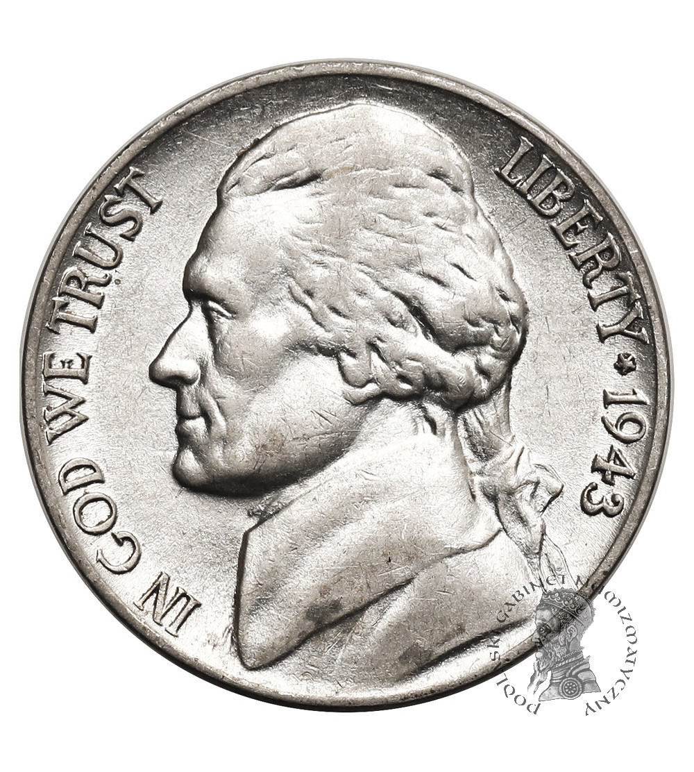 USA. 5 centów 1943 P, "Jefferson Wartime Nickel", Filadelfia