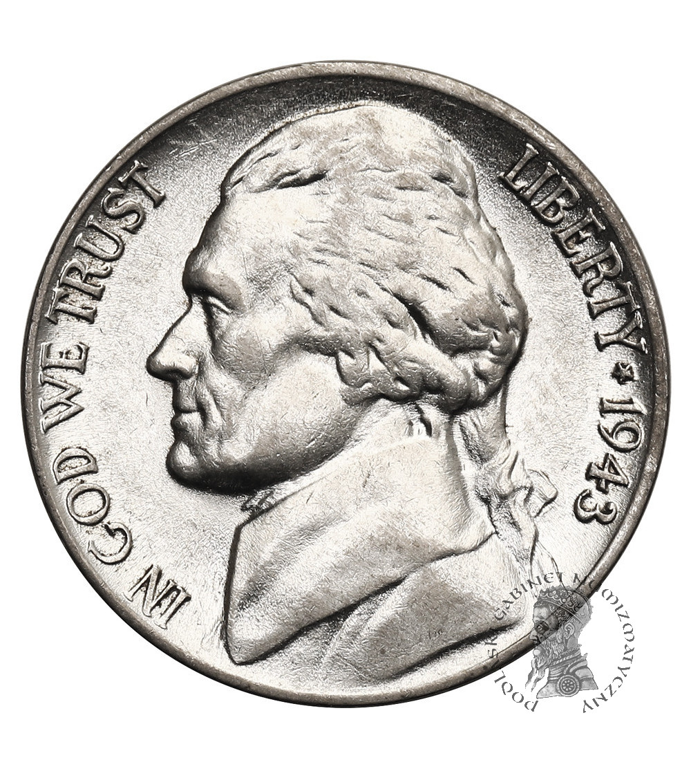 USA. 5 centów 1943 P, "Jefferson Wartime Nickel", Filadelfia