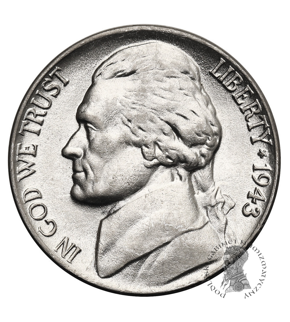 USA. 5 centów 1943 P, "Jefferson Wartime Nickel", Filadelfia