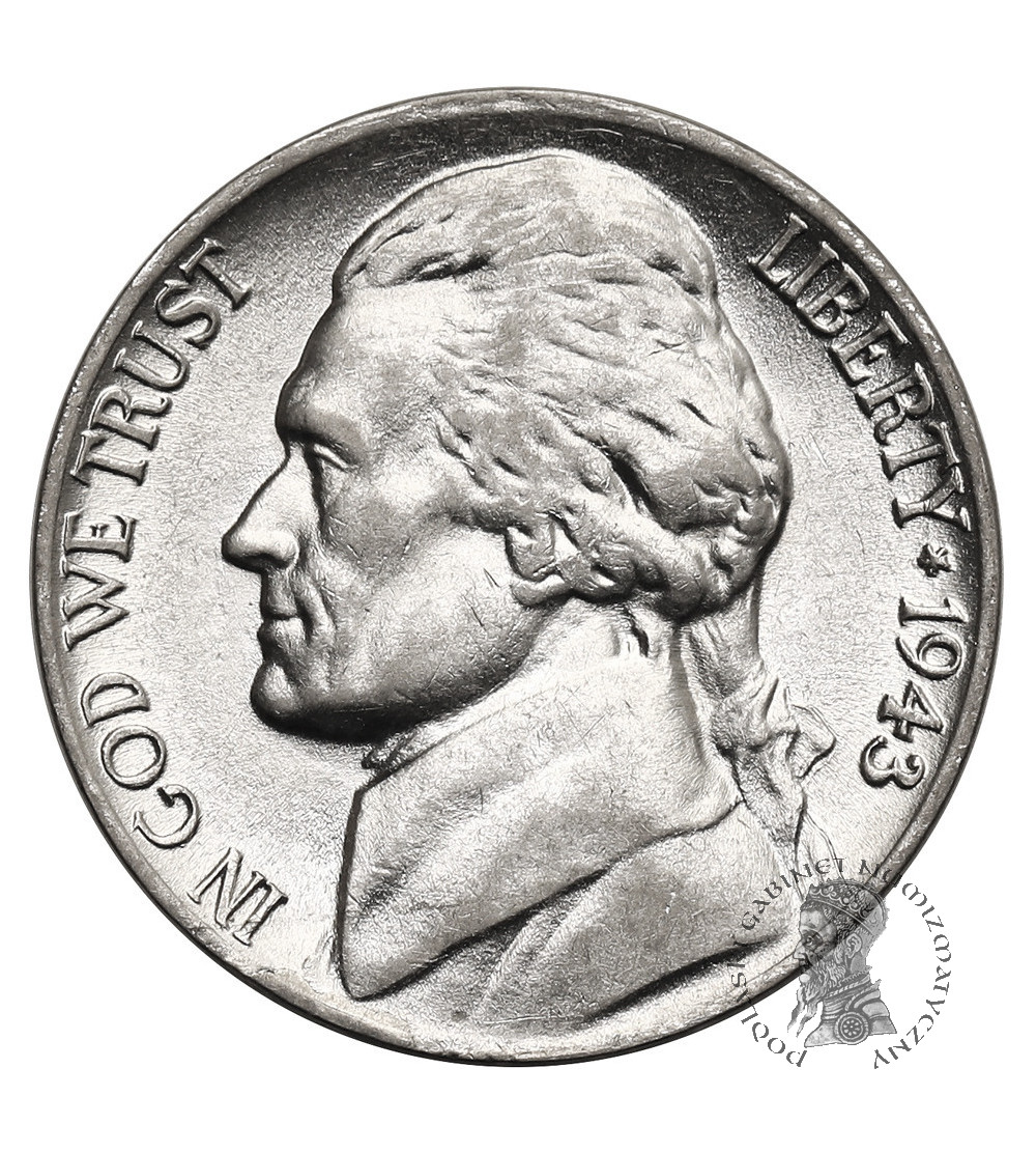 USA. 5 centów 1943 P, "Jefferson Wartime Nickel", Filadelfia