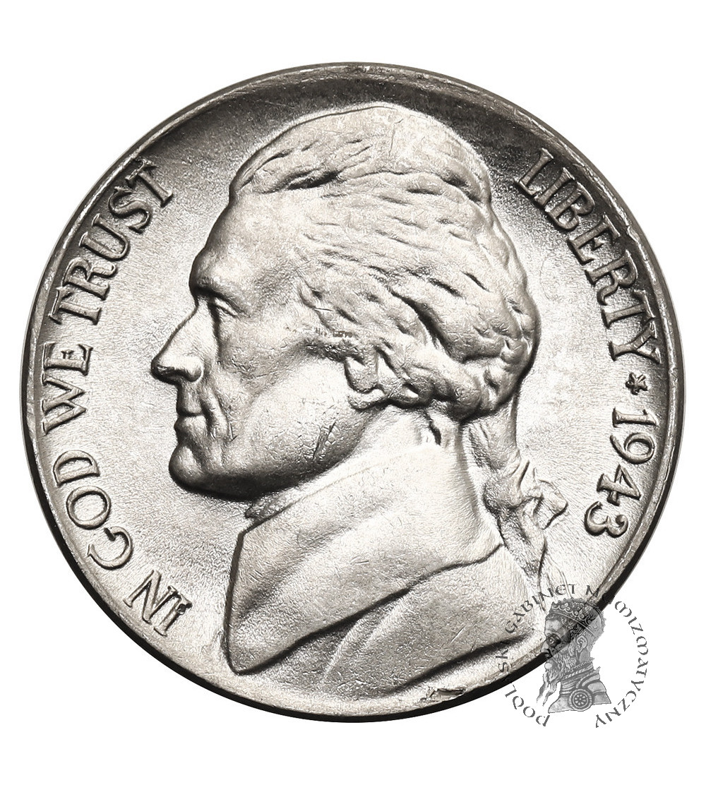 USA. 5 centów 1943 P, "Jefferson Wartime Nickel", Filadelfia