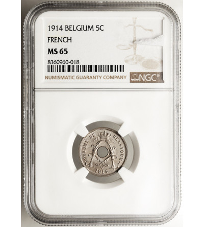 Belgia, Albert I (1909-1934). 5 Centimes 1914, BELGIQUE - NGC MS 65