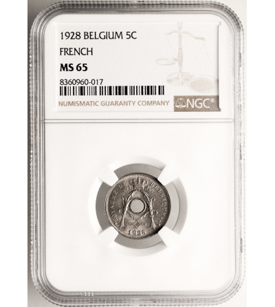 Belgium, Albert I (1909-1934). 5 Centimes 1928, BELGIQUE - NGC MS 65