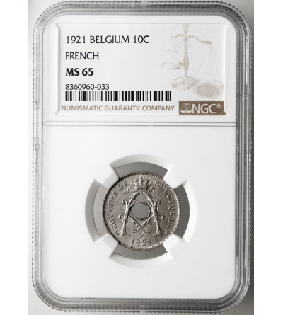 Belgia, Albert I (1909-1934). 10 Centimes 1921, BELGIQUE - NGC MS 65