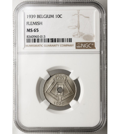 Belgia, Leopold III (1934-1951). 10 Centimes 1939, BELGIE - NGC MS 65