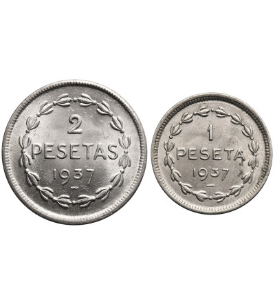Hiszpania, Kraj Basków - Euzkadi. Hiszpańska Wojna Domowa (1936-1939). Zestaw  1 i 2 Pesetas 1937