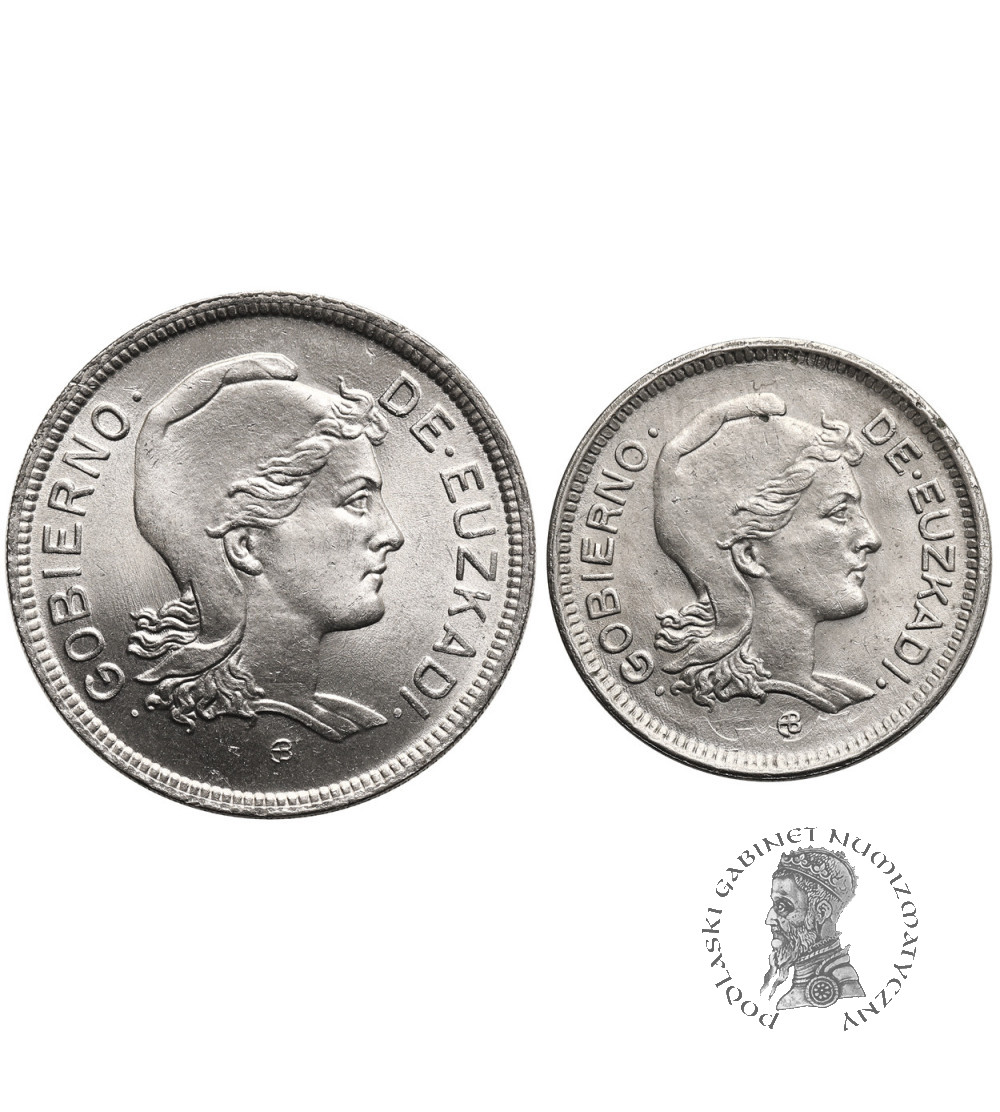 Hiszpania, Kraj Basków - Euzkadi. Hiszpańska Wojna Domowa (1936-1939). Zestaw  1 i 2 Pesetas 1937