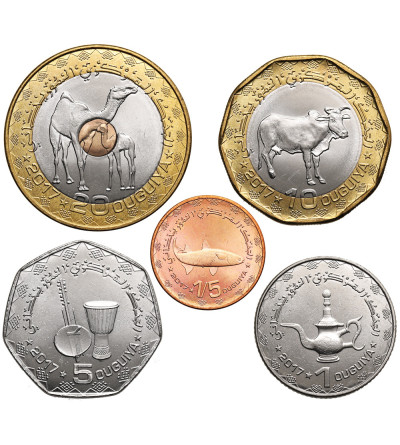 Mauretania. Zestaw monet AH 1339 / 2017 AD, 5 sztuk, 1/5, 1, 5, 10 i 20 Ouguiya 2017