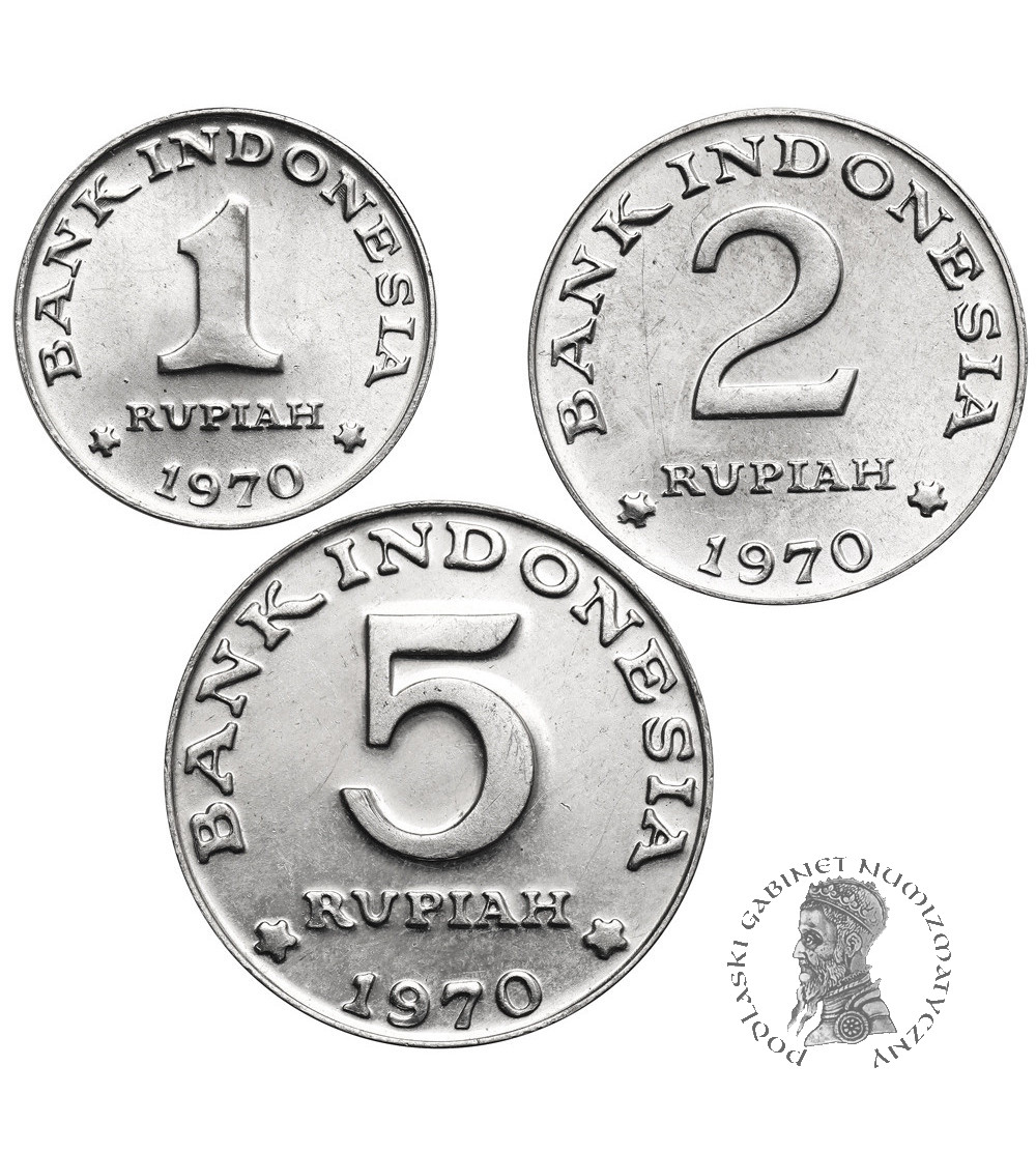 Indonesia. Set of 1, 2 and 5 Rupiahs 1970 - 3 pcs