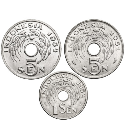 Indonezja. Zestaw 1 Sen 1952, 5 Sen 1951 i 1954 - 3 sztuki