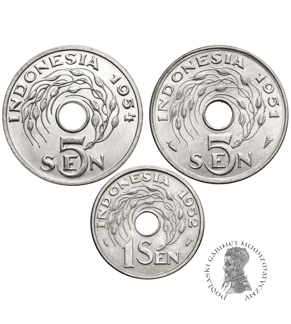 Indonesia. Set of 1 Sen 1952, 5 Sen 1951 and 1954 - 3 pcs