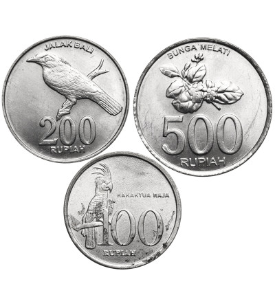 Indonesia. Set of 100 Rupiah (1999), 200 Rupiah (2003), and 500 Rupiah (2003)