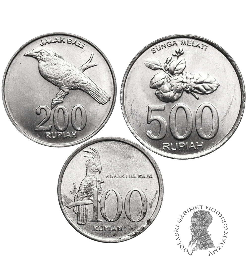 Indonezja. Zestaw 100 rupii 1999, 200 rupii 2003 i 500 rupii 2003