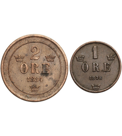 Szwecja, Oskar II (1872-1907). 1 Öre 1878, 5 Öre 1884, Kungsholmen