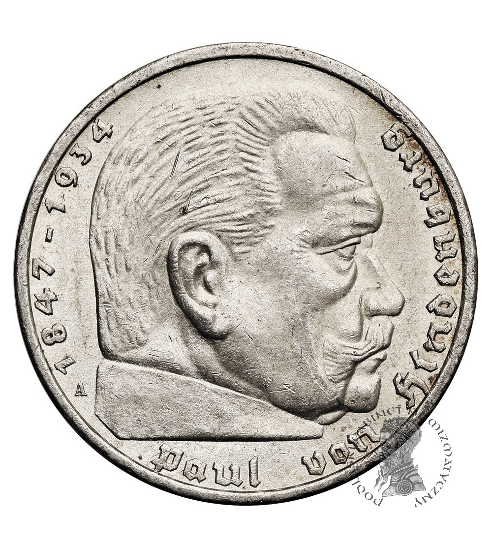 Germany, Third Reich (1933–1945). 5 Mark 1936 A, Berlin, Paul von Hindenburg