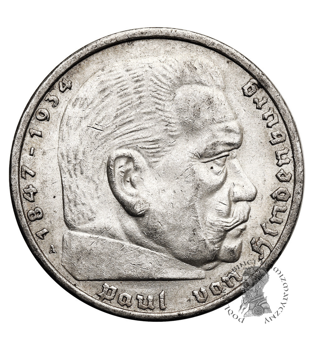 Germany, Third Reich (1933–1945). 5 Mark 1936 A, Berlin, Paul von Hindenburg