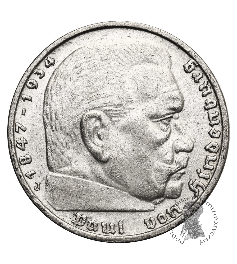 Niemcy, III Rzesza (1933-1945). 5 marek 1938 J, Hamburg, Paul von Hindenburg