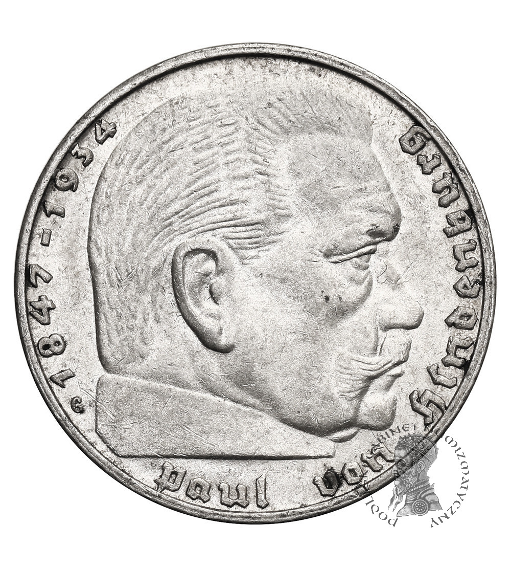 Germany, Third Reich (1933–1945). 2 Mark 1938 G, Karlsruhe, Paul von Hindenburg