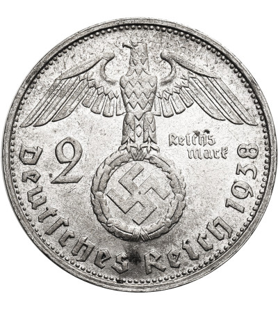 Germany, Third Reich (1933–1945). 2 Mark 1938 G, Karlsruhe, Paul von Hindenburg